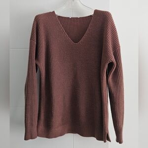 Mauve M Boxy Oversized V Neck Sweater Rose Brown Acrylic